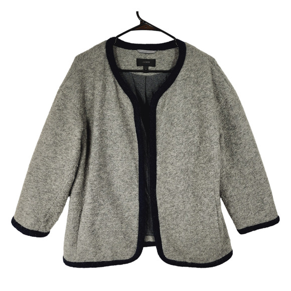 J.Crew Jackets & Blazers - J Crew Boiled‎ Wool Coat Jacket S Women Gray Navy Blue Trim Open Front Lined